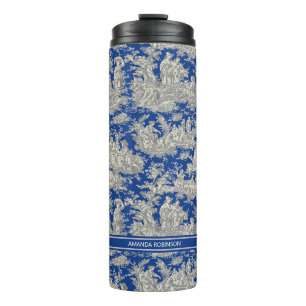 Bouteilles Isothermes Vintage bleu foncé toile de jouy imprimé