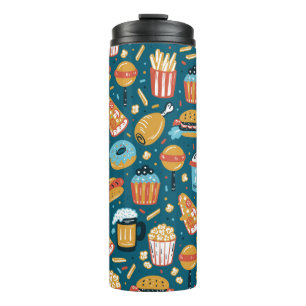 Bouteilles Isothermes vintage Fast Food Icons Seamless Pattern. Repeat C
