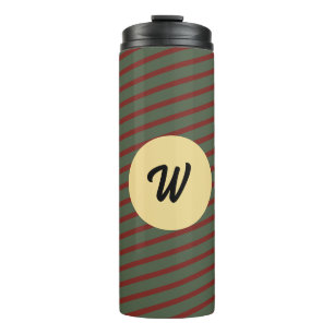 Bouteilles Isothermes vintage monogrammé rouge et vert motif de bande
