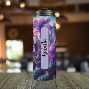 Bouteilles Isothermes Violet Fleur de naissance personnalisée Février 16