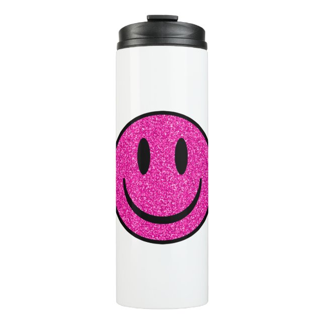 Bouteilles Isothermes Visage de sourire rose Parties scintillant (Devant)