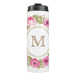 Bouteilles Isothermes Votre monogramme dans un cadre de fleurs tondeuse