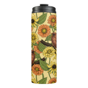 Bouteilles Isothermes Wens et fleurs sur jaune pâle