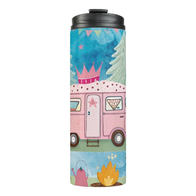 Bouteilles Isothermes Whimsical Pink Camper Van Camping Scene (Devant)