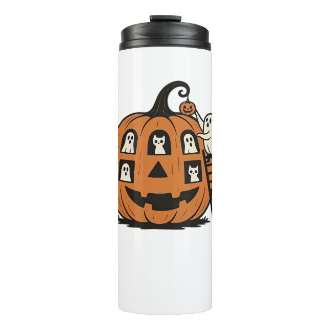 Bouteilles Isothermes Whimsical Spooky Pumpkin with Ghosts, Cats & Hallo (Devant)