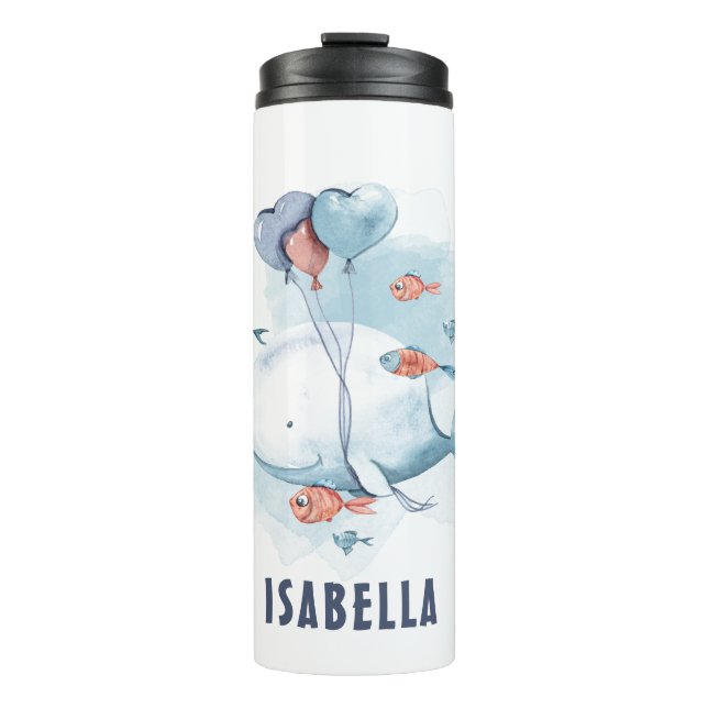 Bouteilles Isothermes Whimsical Watercolor Whale and Fishes (Devant)
