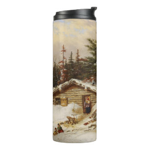 Bouteilles Isothermes Winter Log House art personnalisé monochrome tumbl