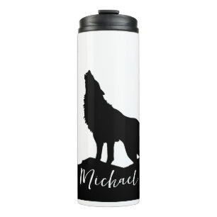 Bouteilles Isothermes Wolf Pop Art Votre Nom Personnalisé Noir Blanc