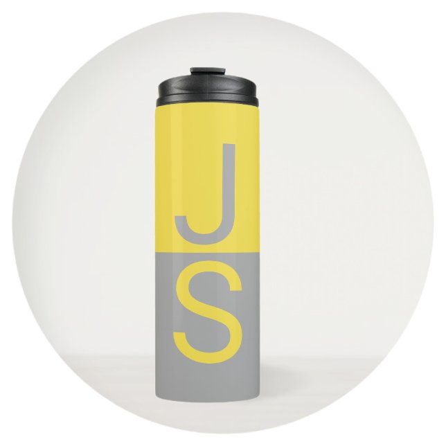 Bouteilles Isothermes Yellow & Grey Modern Initials monogram (Créateur téléchargé)