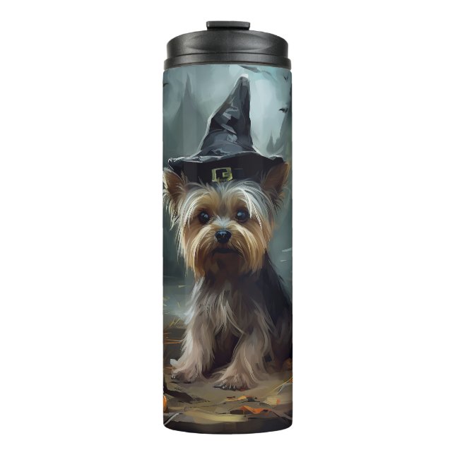 Bouteilles Isothermes Yorkshire Terrier Citrouilles Halloween effrayant (Devant)