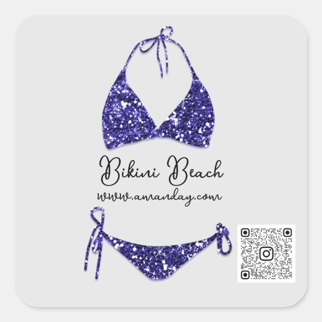 Boutique Bekleidung Qr Code Blue Navy Glitzer Biki Quadratischer Aufkleber (Vorderseite)
