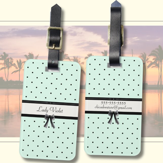 Boutique Chic Hellgrün Punkte Monogramm Gepäckanhänger (Coastal chic! 🌊 Personalized seafoam mint & polka dots for your tropical island escape.)