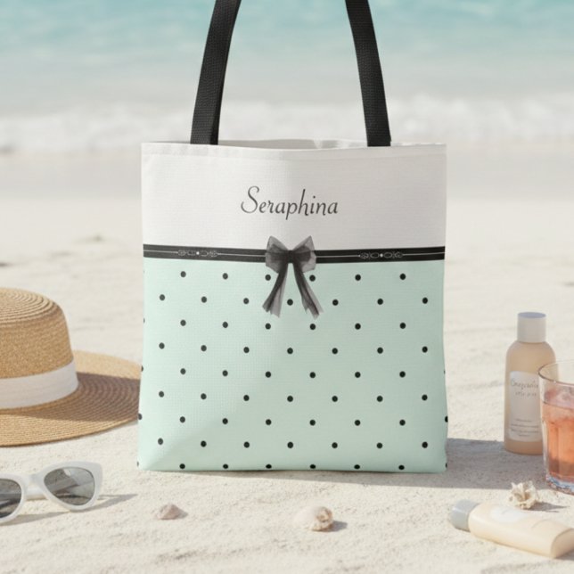 Boutique Chic Hellgrün Punkte Monogramm Tasche (Resort ready summer mint green vacation bag)