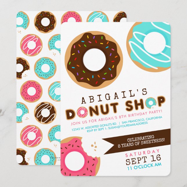 Boutique Donut Invitation de fête d'anniversaire (Devant / Derrière)