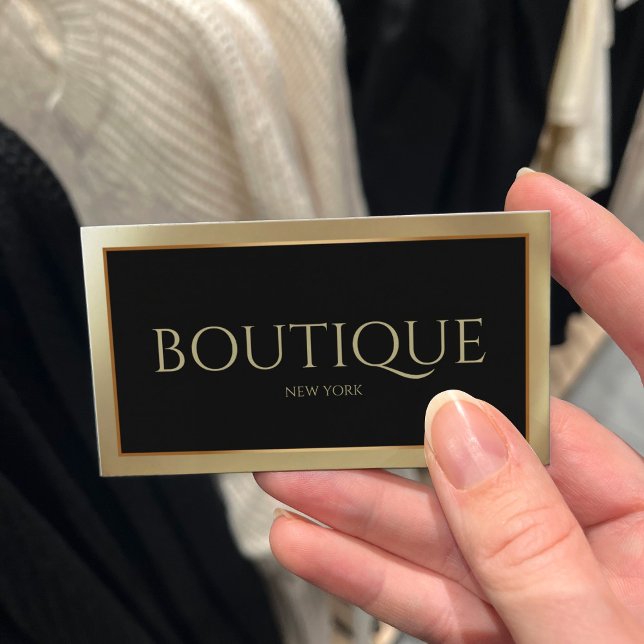 Boutique Fashion Gallery Golden Border Black Card Visitenkarte (Perfect for business)