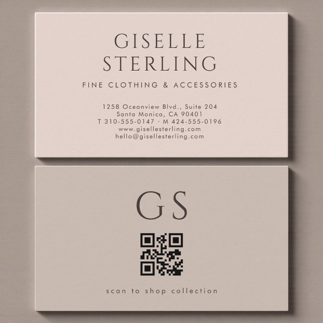 Boutique Fashion QR Code Luxury Blush Pink Taupe Visitenkarte (Von Creator hochgeladen)