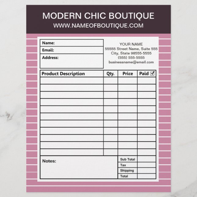 Boutique für moderne, schick und rosa Streifen Briefbogen (Vorderseite)