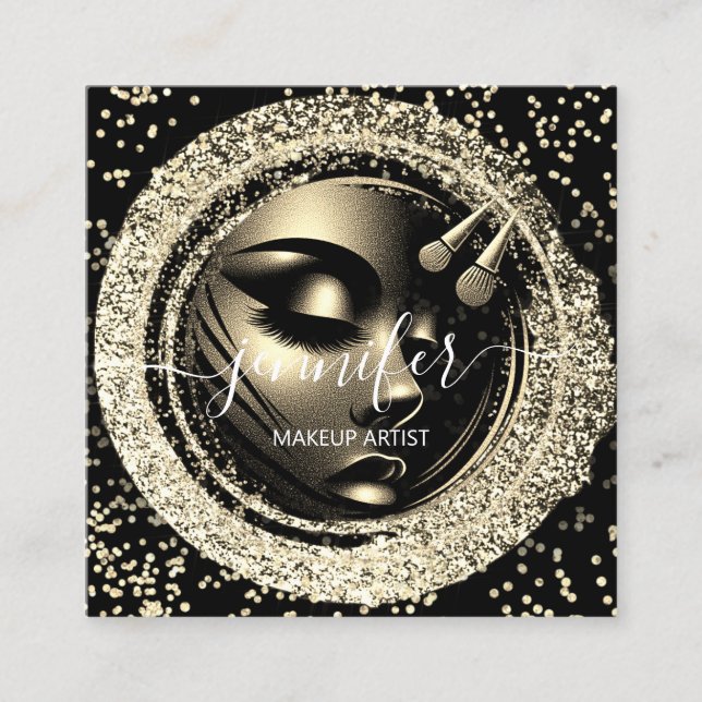 Boutique Glitzer Effekt Rahmen Makeup Künstlerlogo Quadratische Visitenkarte (Vorderseite)