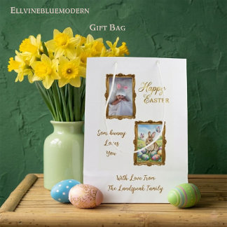 Boutique Gold Frame & Baby Photo Easter Mittlere Geschenktüte
