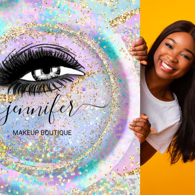 Boutique Makeup Shop Lash QR Code Holograph Rahmen Quadratische Visitenkarte (Von Creator hochgeladen)