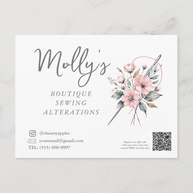 Boutique Nähen und Veränderungen Rosa und Grau Postkarte (Vorderseite)