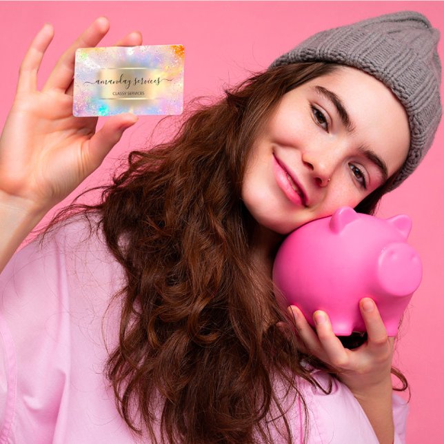 Boutique Online Shop Makeup Gold Holograph Visitenkarte (Von Creator hochgeladen)