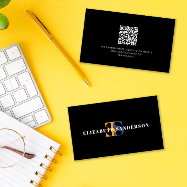 Boutique Retro Monogram QR Code Business Card Visitenkarte (Von Creator hochgeladen)