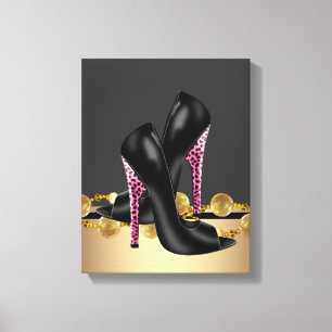 Boutique Schwarz und Rosa Leopard High Heels Schuh Leinwanddruck