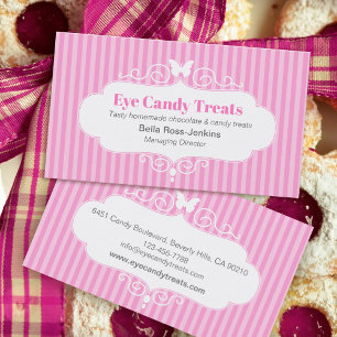 Boutique-Shop-Bonbons mit rosa Streifen Visitenkar Visitenkarte