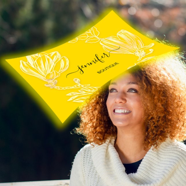 Boutique Shop Yellow Gold Blume QR Code Visitenkarte (Boutique Shop Yellow Gold Flowers Wreath QR Code Business Card)