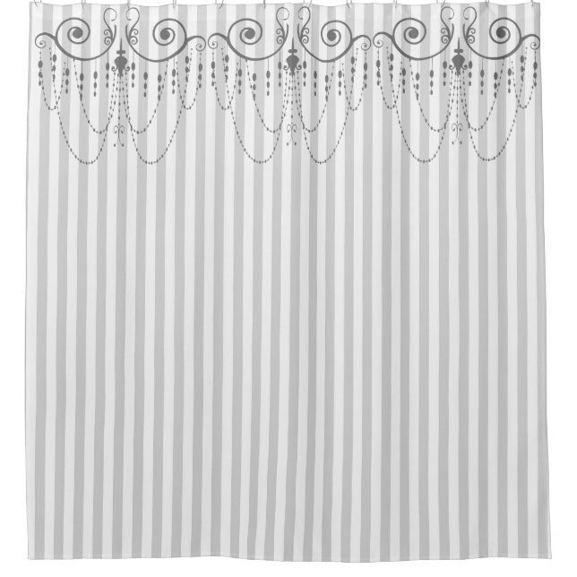 Boutique Streifen Grau / Kronleuchter - Duschvorhang (Vorderseite)