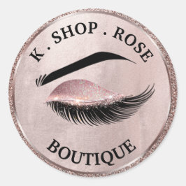 Boutique Wimpernschlag Laden rosa Glitzer Runder Aufkleber