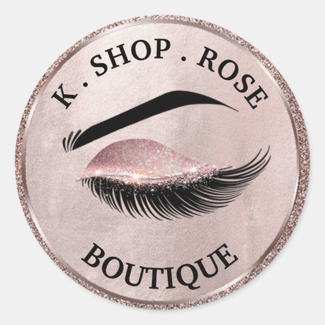 Boutique Wimpernschlag Laden rosa Glitzer Runder Aufkleber (Vorderseite)
