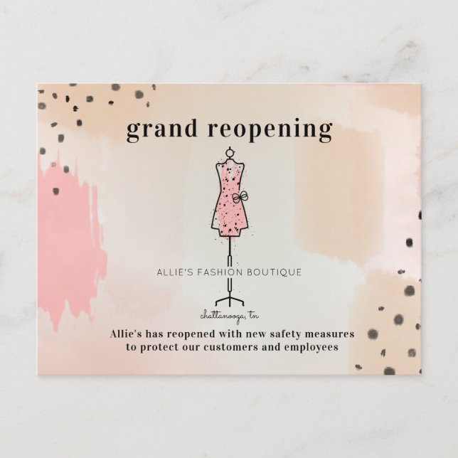 Boutique zum Wiederöffnen der Kleidung rosa Postkarte (Vorderseite)