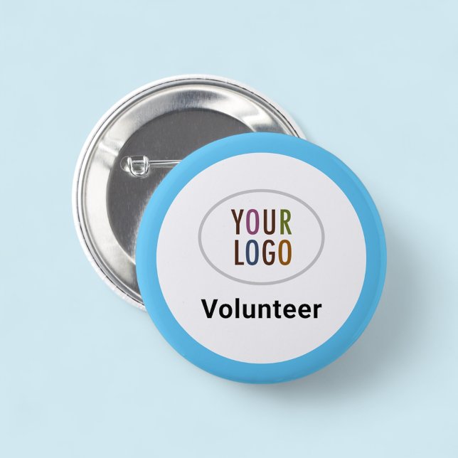 Bouton bleu Volontaire Badge Pinback Logo personna (MISOOK Blue Volunteer Button with Logo)