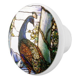 Bouton de paon en verre souillé de Nouveau Tiffany