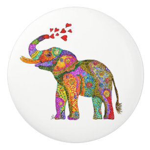 Bouton de porte coloré d'éléphant - en céramique