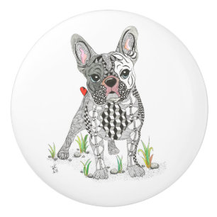 Bouton de porte de Bulldog français mignon - Céram