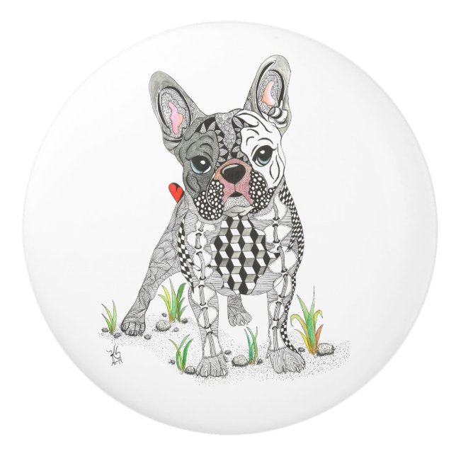 Bouton de porte de Bulldog français mignon - Céram (Devant)