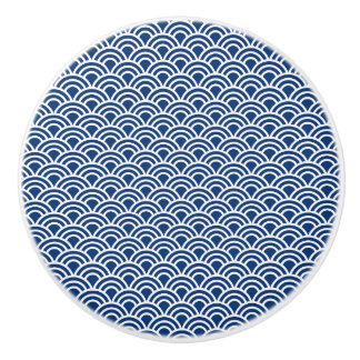 BOUTON DE PORTE EN CÉRAMIQUE 藍色の波小紋