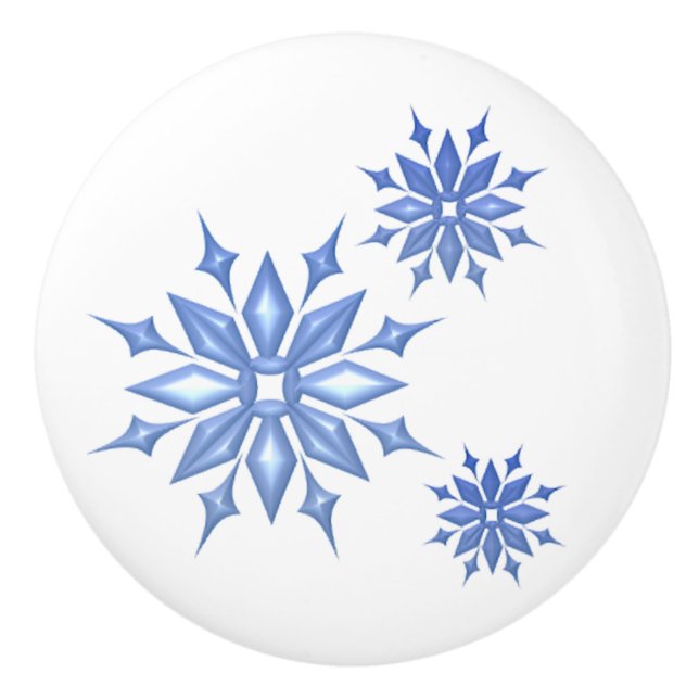 Bouton De Porte En Céramique 3 flocons de neige (Devant)