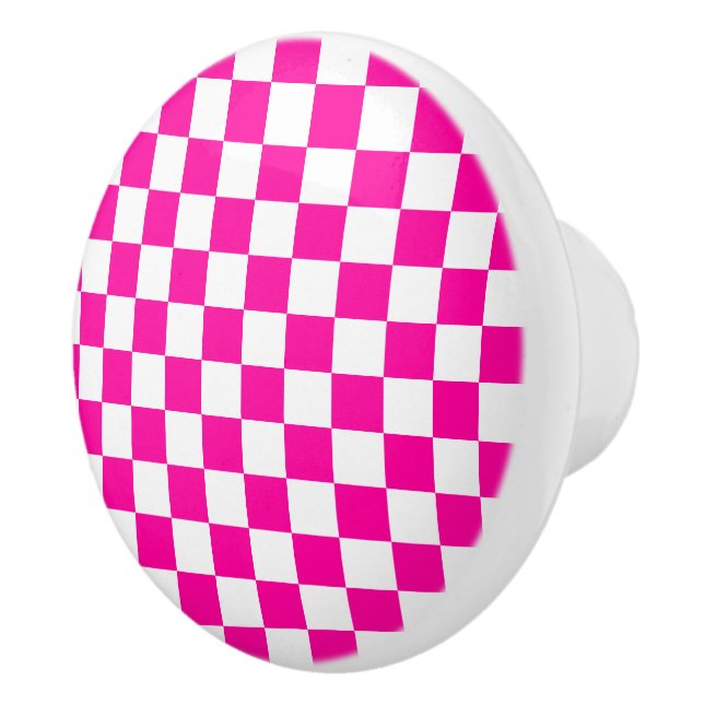 Bouton De Porte En Céramique à damiers rose et blanc (Droite)