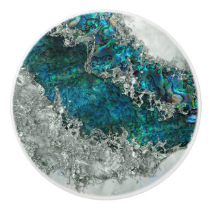 Bouton De Porte En Céramique Abalone Shell Pearl et Argent 2