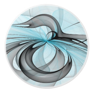 Bouton De Porte En Céramique Abstrait Anthracite Gris Bleu Moderne Fractage Art