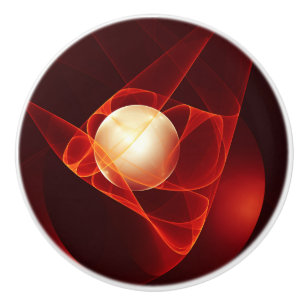 Bouton De Porte En Céramique Abstrait Crème rouge moderne Imaginaire Fractal Ar