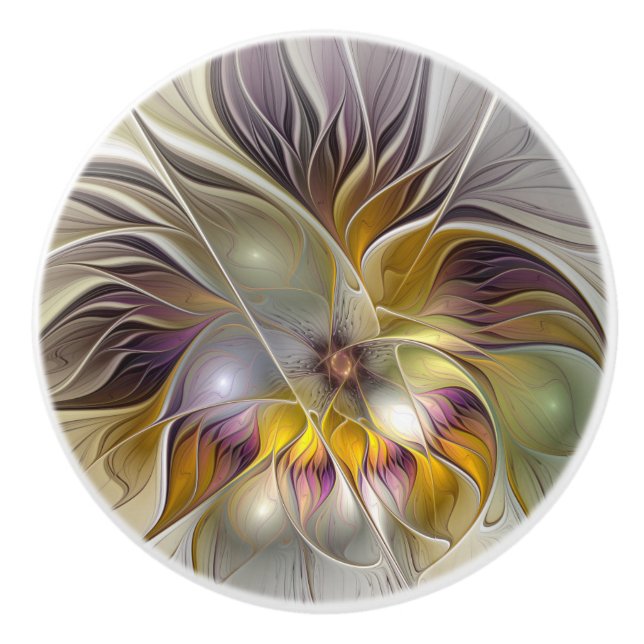 Bouton De Porte En Céramique Abstrait Imaginaire coloré Fleur moderne Fractal (Devant)
