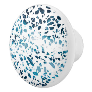 Bouton De Porte En Céramique Abstrait Terrazzo Mosaic Marine et Motif bleu clai