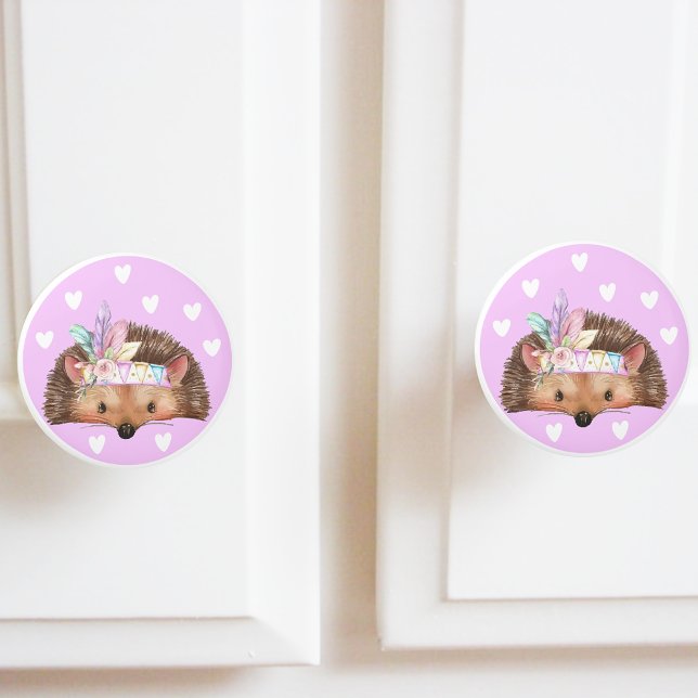 Bouton De Porte En Céramique Adorable Boho rose Chic Hérisson (Créateur téléchargé)