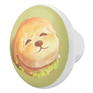 Bouton De Porte En Céramique Adorable Motif de hamburger visage chien