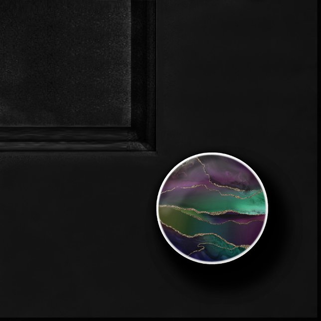 Bouton De Porte En Céramique Agate attrayante | Joyau foncé Tone Pierre Or Vein (Créateur téléchargé)